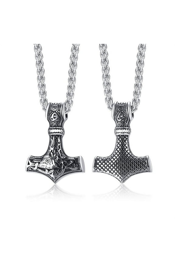 Viking Thor's Hammer Necklace, Stainless Steel Norse Viking Necklace, Amulet Mjolnir Pendant for Men