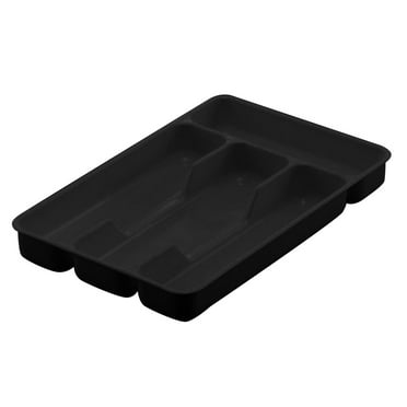 Vntub 4 Compartment Silverware Drawer Organizer Tray, Storage Container for Kitchen, Utensil Divider for Spoons Forks Knives Tableware, Black