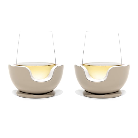 VoChill Original Stemless Wine Chiller, Refreezable Chill Cradle, USA-Made (Sand, Stemless Pair)