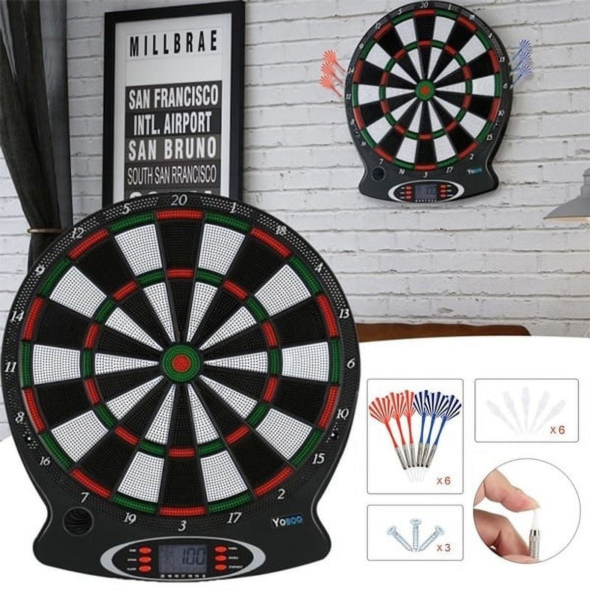 Vobor 15inch Dart boards for adults Kids Professional Electronic Dart  Hanging Set with 6pcs Darts(Black)