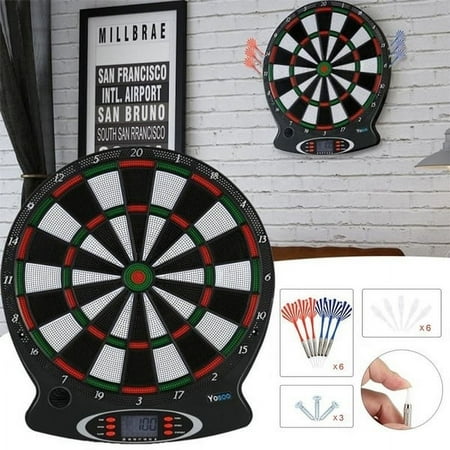 Vobor 15inch Dart boards for adults Kids Professional Electronic Dart Hanging Set with 6pcs Darts(Black)