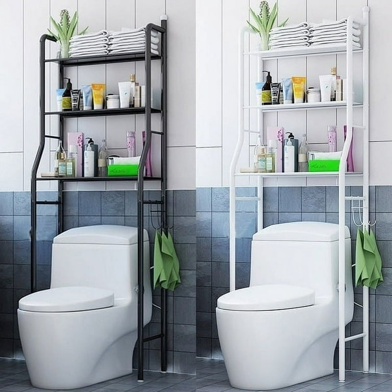2Colors 3-Tier Iron Toilet Towel Storage Rack Shelf Holder Furniture Over Bathroom Shelf Organizer Shower Accessories, Size: Large, White