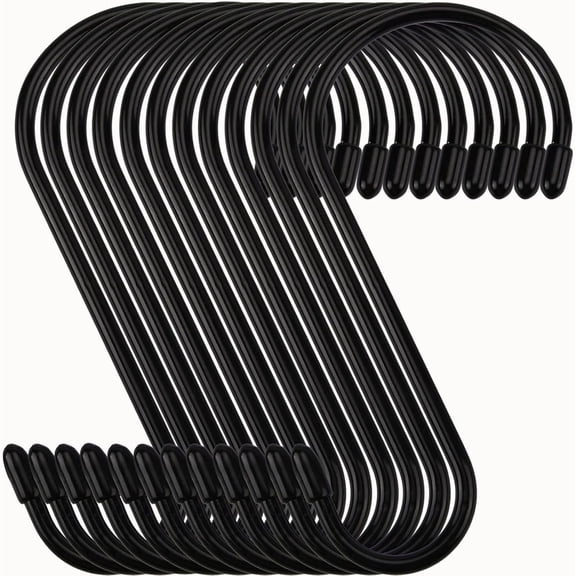 Vobzolite 12 Pack 6 Inch S Hook, Large Vinyl Coated S Hooks with Stopper Non Slip Heavy Duty, Steel Metal Black Rubber Coated Closet S Hooks for Hanging Jeans Plants Jewelry Pot Pan Cups Towels