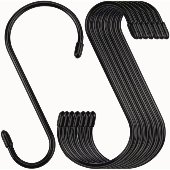 Vobzolite 24 Pack 6 Inch S Hook, Large Vinyl Coated S Hooks with Stopper Non Slip Heavy Duty, Steel Metal Black Rubber Coated Closet S Hooks for Hanging Jeans Plants Jewelry Pot Pan Cups Towels