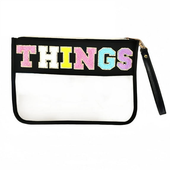 Vobzolite Teen Girl Gifts Trendy Things Bag: Clear Pouch Tote, Chenille Letter Design
