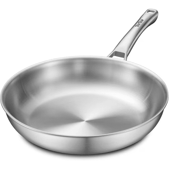 VocVoi 12 inch Tri-Ply Stainless Steel Pan, Chef's Pans,Dishwasher and Oven Safe Cookware, Works on Induction,Ceramic and Gas Cooktops