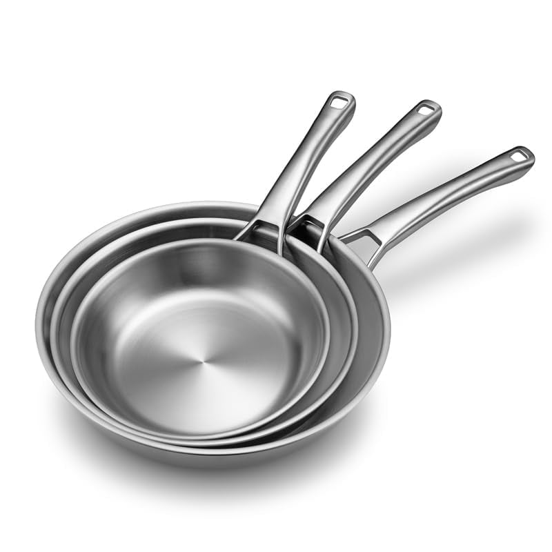 VocVoi Tri-Ply Stainless Steel Frying Pans Set,Chef's Pan Set(8+10