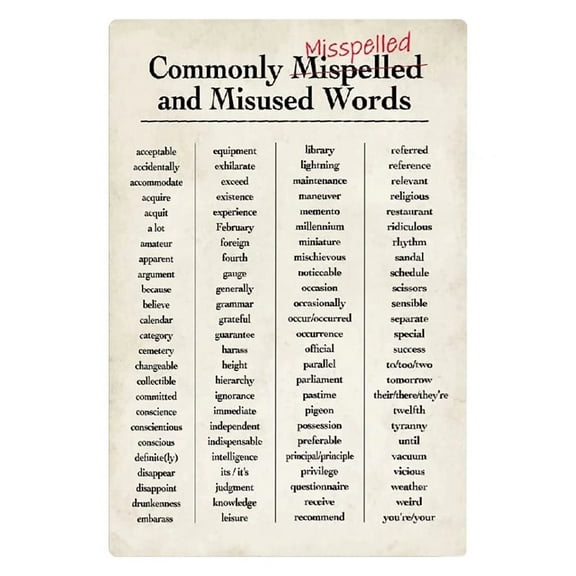 Vocabulary Knowledge Commonly Misspelled And Misused Words Posters English Classroom Education Wall Decor English Teacher Teaching Posters