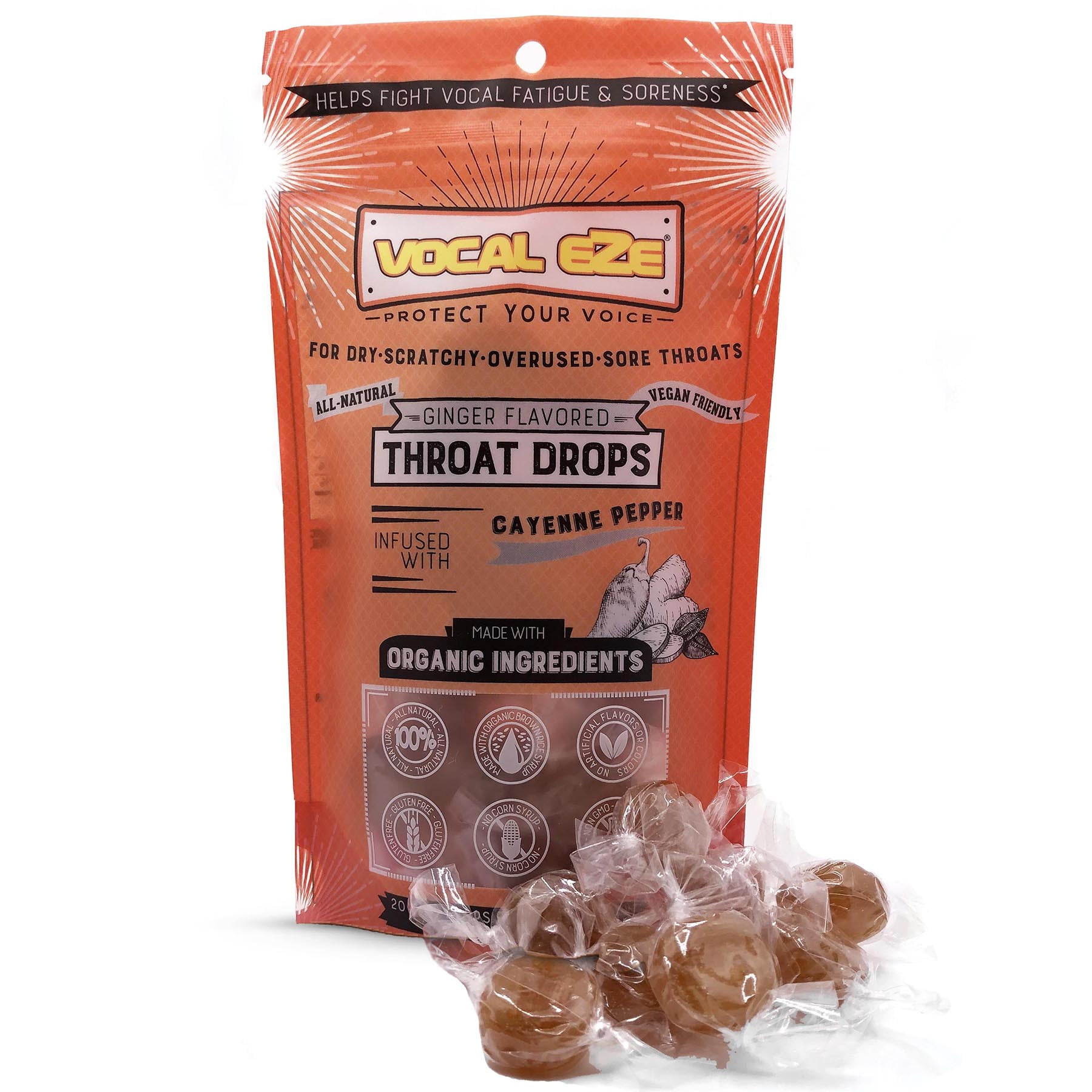 Vocal Eze Ginger Cayenne (20 pieces) To Relieve Sore, Hoarse, Fatigue