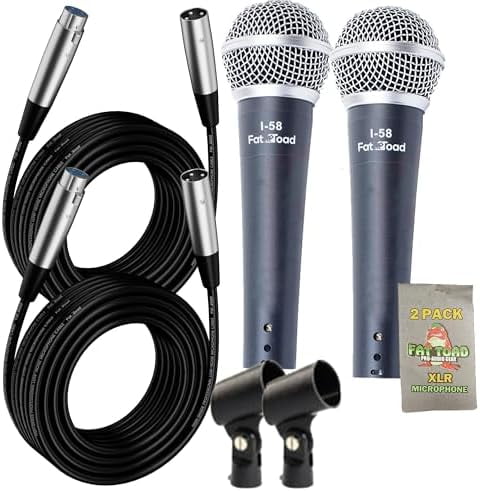 Vocal Microphones with XLR Cables & Clips (2 Pack) Cardioid Handheld for Home Studio Recording Package, Live Stage Singing, Adult DJ Karaoke | Audio Cords, 3-Pin Wire