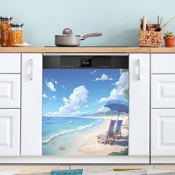Vocation Beach Sky Summer Magnetic Dishwasher Cover Magnet Refrigerator Dishwashers Sticker Kitchen Decorative Art Panel Decal 23"x26"