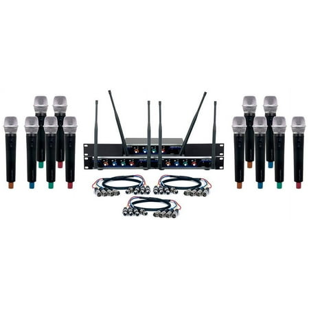 VocoPro Wireless Microphone System with 12 Handheld Microphones, XLR Outputs, and 900MHz Frequency Band