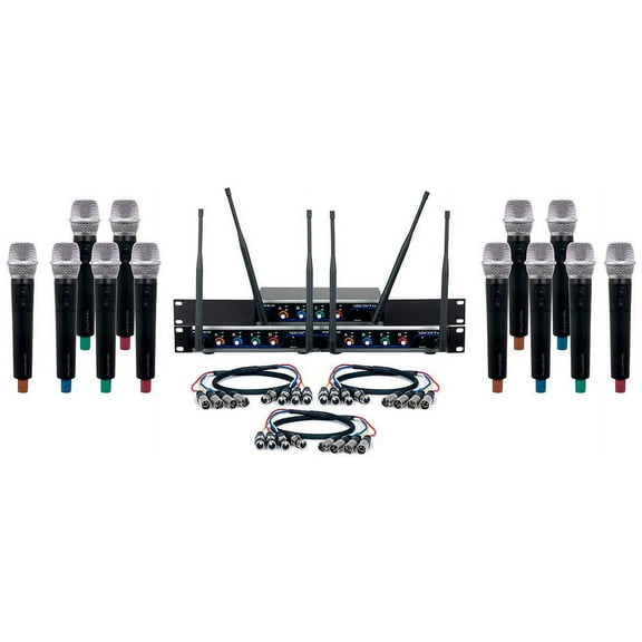 VocoPro Wireless Microphone System with 12 Handheld Microphones, XLR Outputs, and 900MHz Frequency Band