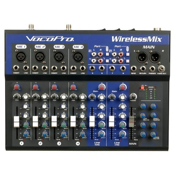 VOCOPRO WirelessMix-2 All-In-One Live Sound / Karaoke Mixer with 2 UHF Wireless Mics & SD Audio Recorder