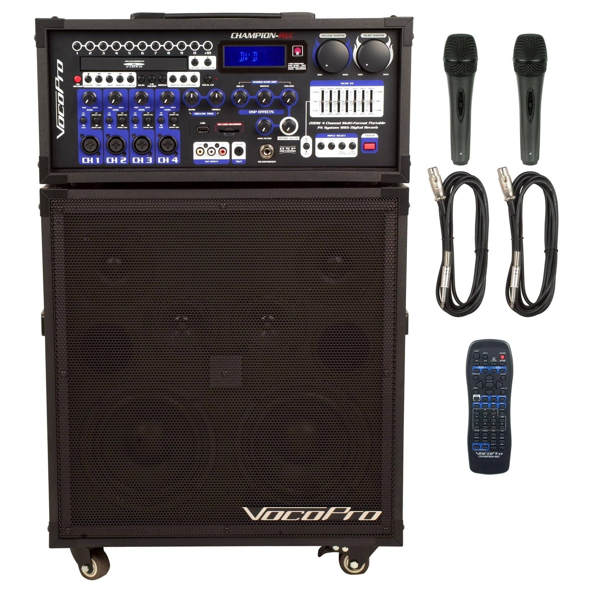 VocoPro Champion-REC Basic 200W 4-Channel Multi-Format Portable PA System with Digital Recorder