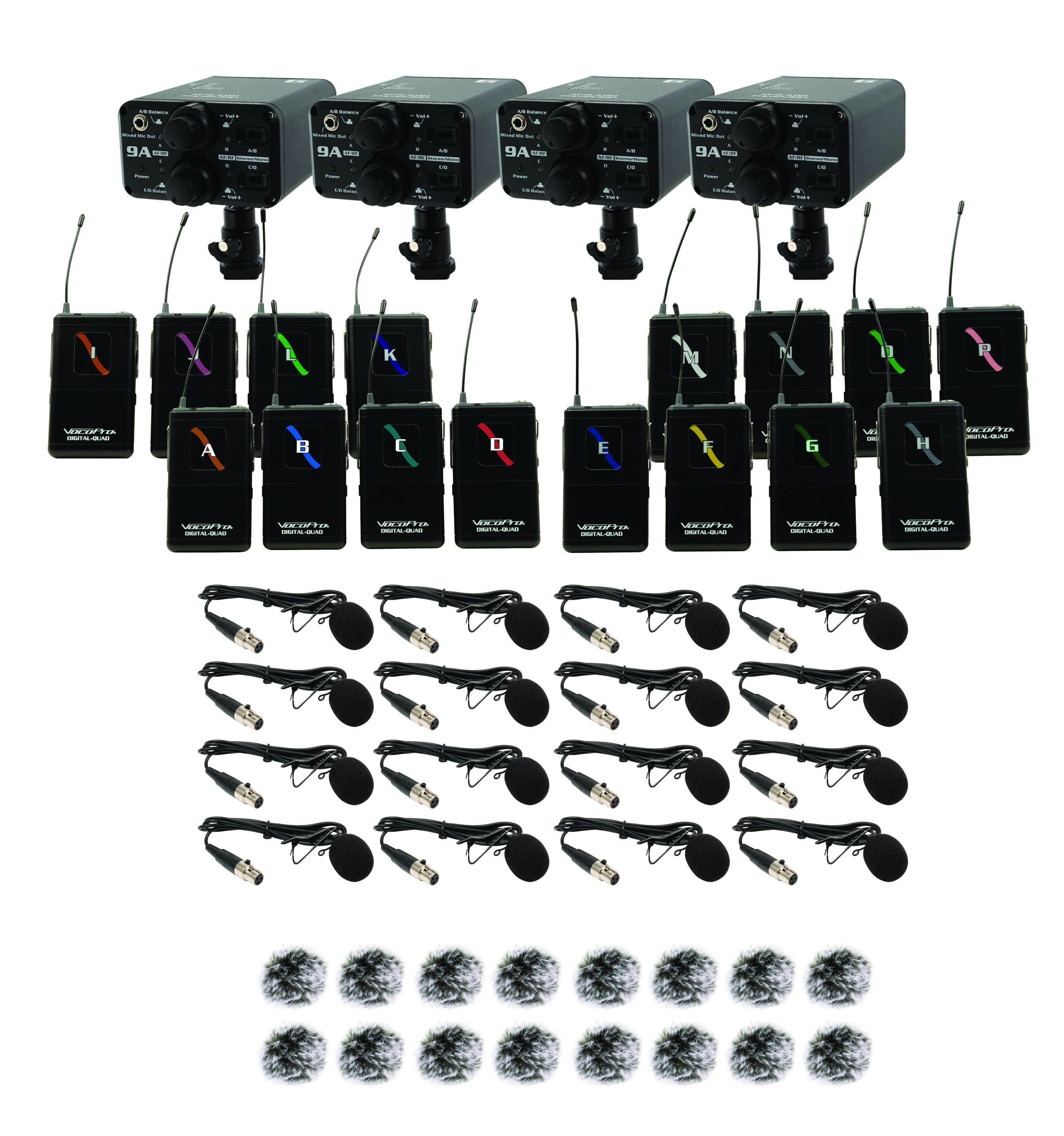 VocoPro - Portable Sixteen Lavalier Field/Camera-Mountable Wireless Microphone System. VCOFIELD-QUAD-FILM-16L