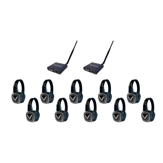 VocoPro SILENT-DISCO-PRO-210 PRO Long-Range Silent Disco/Event Package with Two Transmitters and Ten Headphone Over Ear Receivers