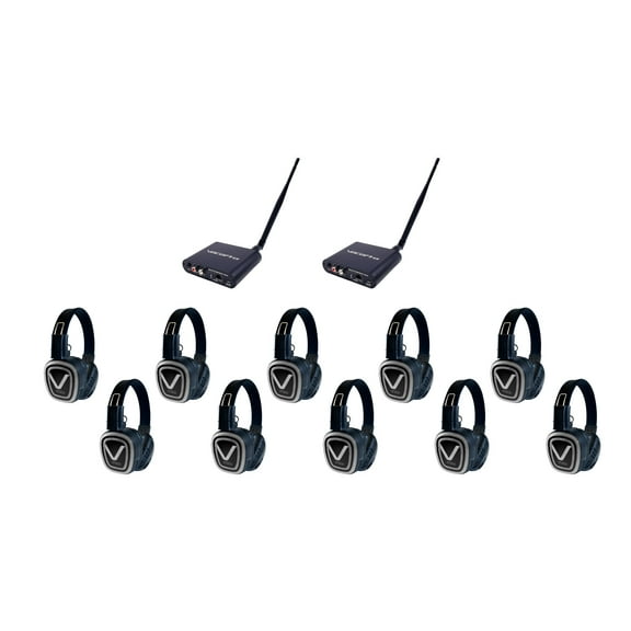 VocoPro SILENT-DISCO-PRO-210 PRO Long-Range Silent Disco/Event Package with Two Transmitters and Ten Headphone Over Ear Receivers