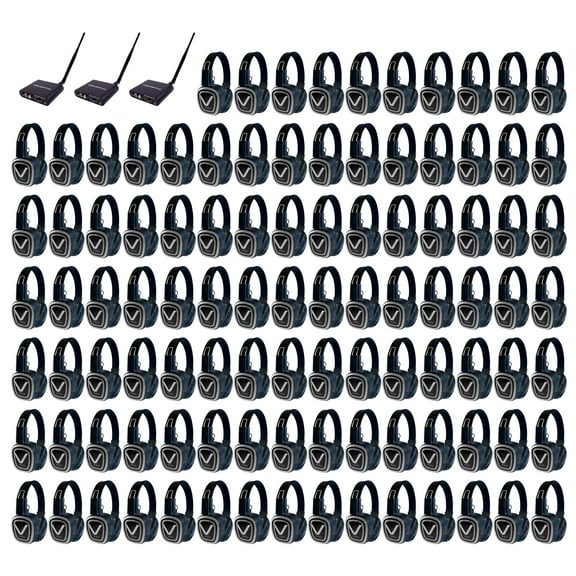 VocoPro SILENT-DISCO-PRO-3100 PRO Long-Range Silent Disco/Event Package with Three Transmitters and One-Hundred Over Ear Headphone Receivers