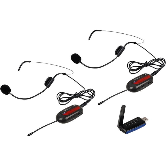 Two-Channel Digital UHF Wireless System with Headset Microphones and USB Receiver for PC or Mac