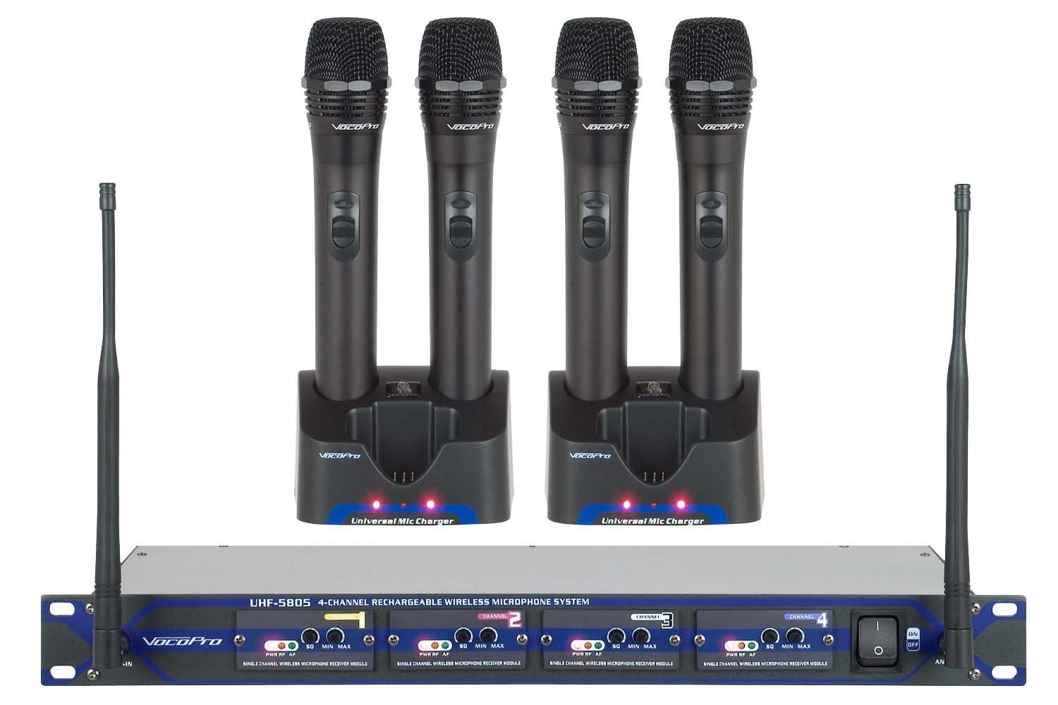 VocoPro UHF580510 Professional Rechargeable 4-Channel UHF Wireless Microphone System