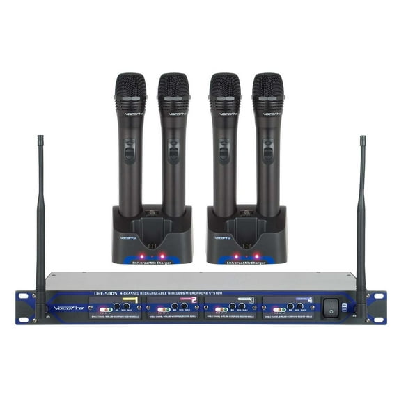 VocoPro UHF580510 Professional Rechargeable 4-Channel UHF Wireless Microphone System