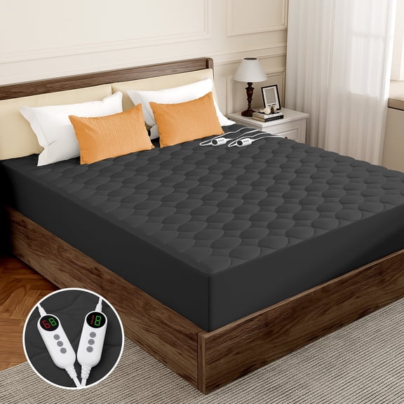 Vccoem Heated Mattress Pad California King, Dual Zone Electric Bed Warmer with 9 Heat Settings & 4 Timer Options, Washable, Gray