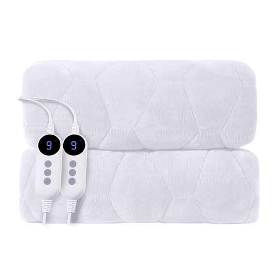 Vccoem Heated Mattress Pad Queen Size, Electric Bed Warmer with Dual Controller, 9 Heat Settings & 10-Hour Auto Shut-off, Machine Washable, White