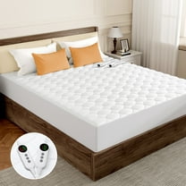 Vccoem Heated Mattress Pad Queen Size, Dual Zone Electric Bed Warmer with 9 Heat Settings & 4 Timer Options, Machine Washable, White