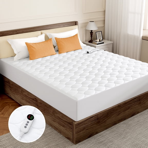 Vccoem Heated Mattress Pad Twin Size, Electric Bed Warmer with 9 Heat Settings & 4 Timer Options, Machine Washable, White