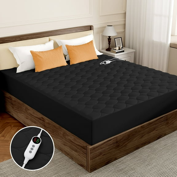 Vccoem Heated Mattress Pad Twin Size, Electric Bed Warmer with 9 Heat Settings & 4 Timer Options, Machine Washable, Black