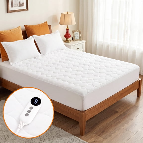 Vccoem Heated Mattress Pad Twin Size, Electric Bed Warmer with 9 Heat Settings & 4 Timer Options, Machine Washable, White
