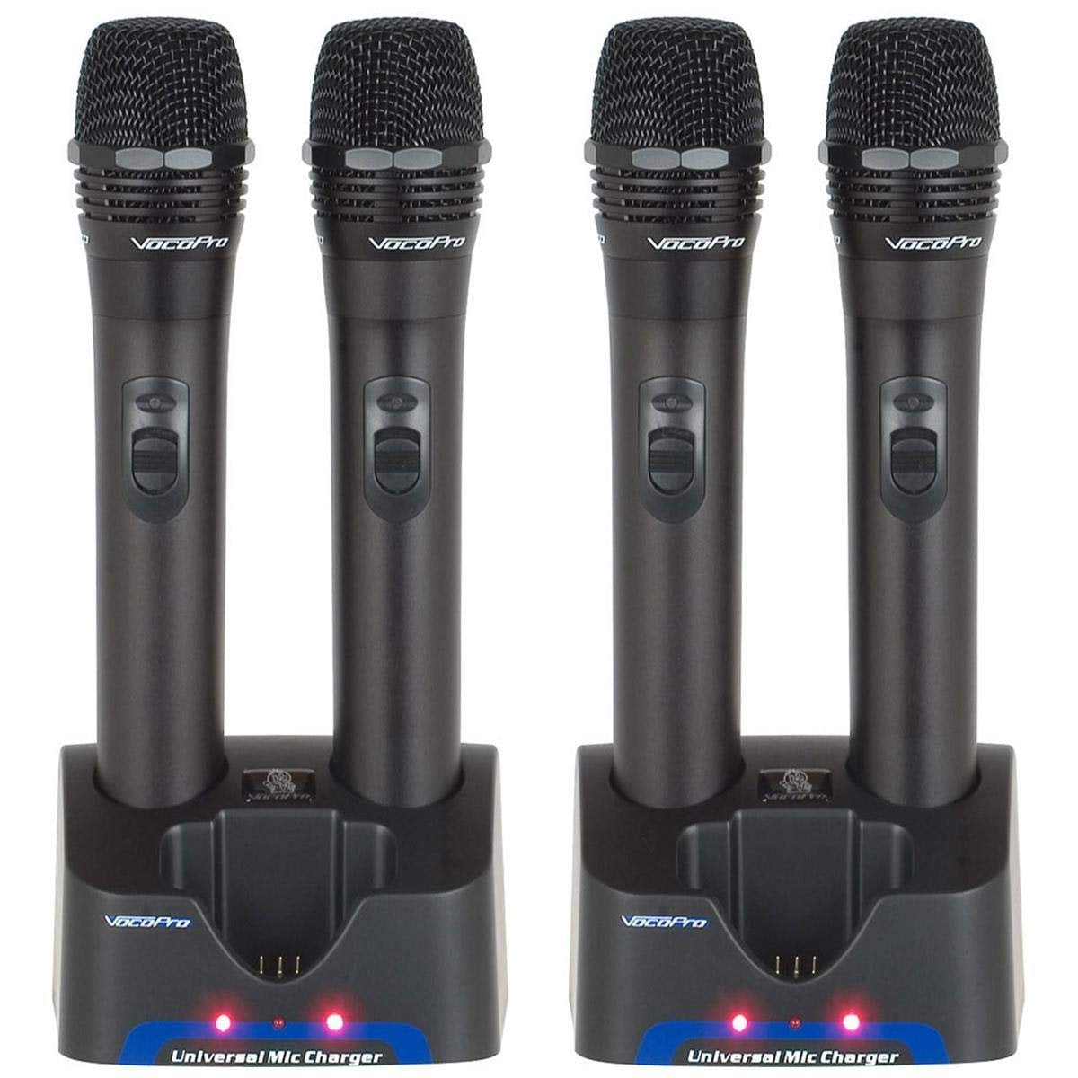 VocoPro 4X UHF Handheld Rechargeable Microphones with 2X Charging Stations, QRST Frequency, UHR-10: 9E, 9F, 9G, 9H UHR10