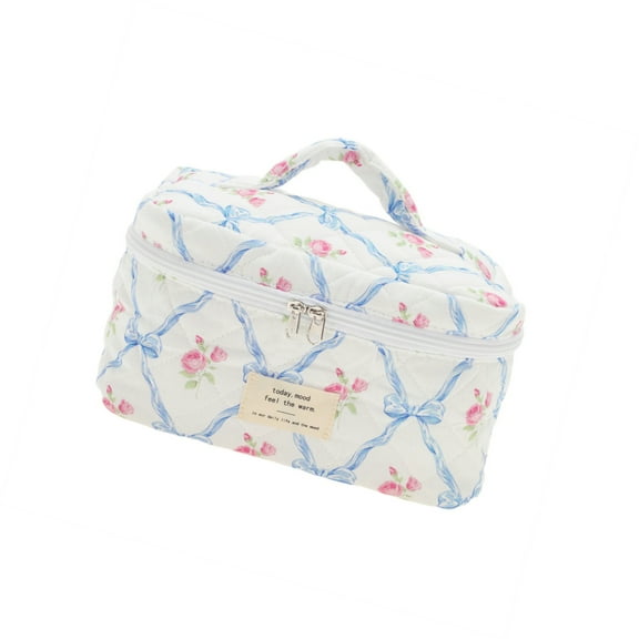 Vocoste 1 Pc Bow Handheld Makeup Bag Blue Cotton Fabric