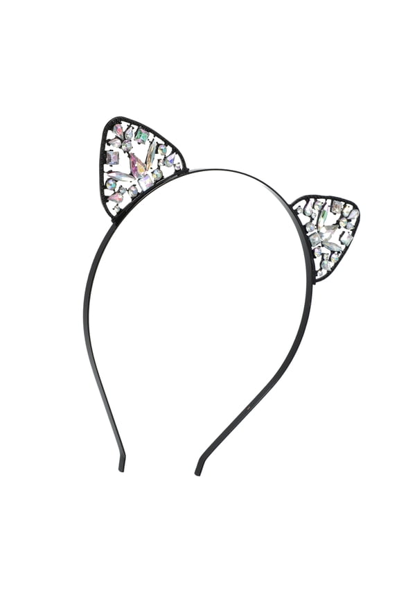 1 Pc Elegant Faux Diamond Cat Ears Headband for Women Girls 6.30"x6.10" Black
