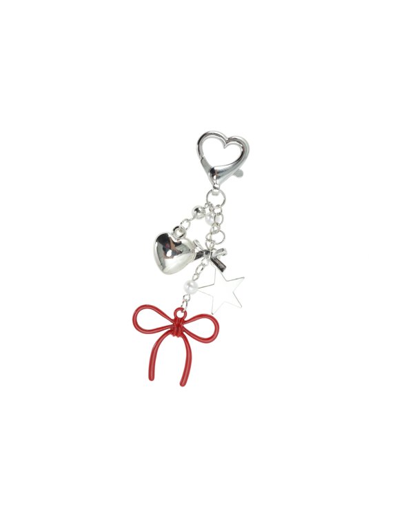 1 Pc Fashionable Bow Heart Stars Handbag Charm Decorative Keychain Silver Tone