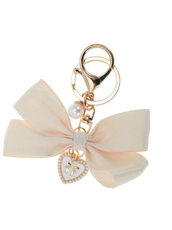 1 Pc Handbag Charms Keychains Fabric Bow Bag Accessories White