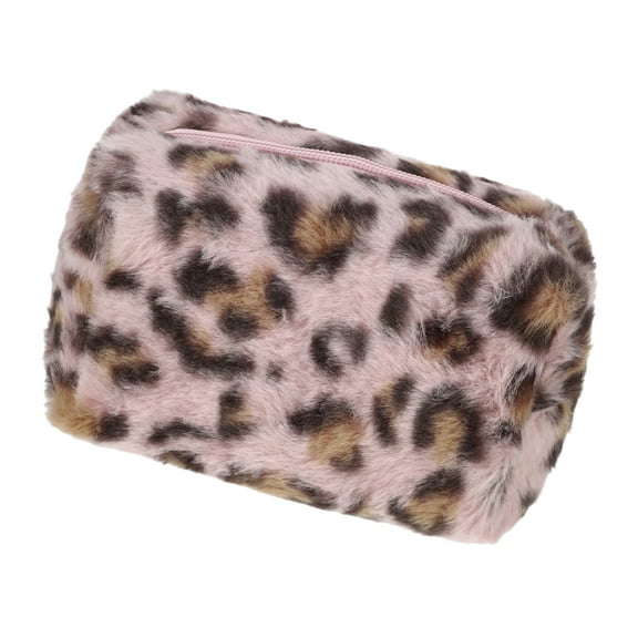 Vocoste 1 Pc Lady Durable Leopard Print Makeup Bag for Vacation Business Travel Pink Flannel