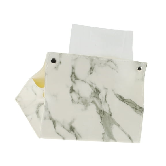 Vocoste 1 Pc Portable Marble Pattern Tissue Box Cover for Living Room Table Desk White PU