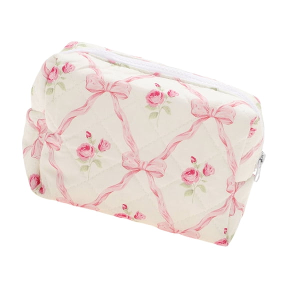 Vocoste 1 Pc Rectangle Bow Makeup Bag Pink Cotton Fabric