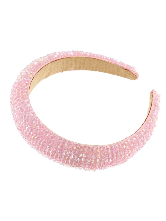1 Pc Rhinestone Headband for Women Bling Padded Hairband Hair Accessories Pink 1.18 Inch Wide