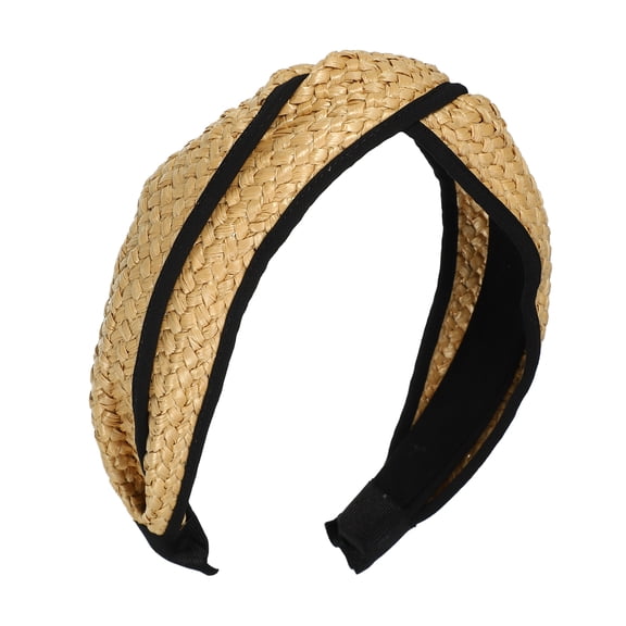 Vocoste 1 Pc Straw Cross Headband Fashion Hairband for Woman Non Slip Khaki Black