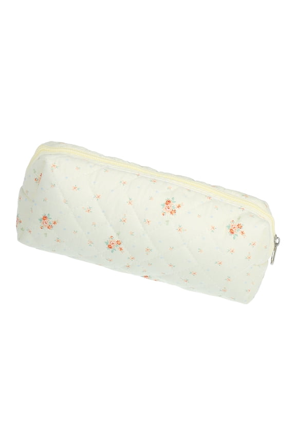 1 Pc Women Durable Small Quilted Makeup Bag for Vacation Travel Gym Beige Cotton
