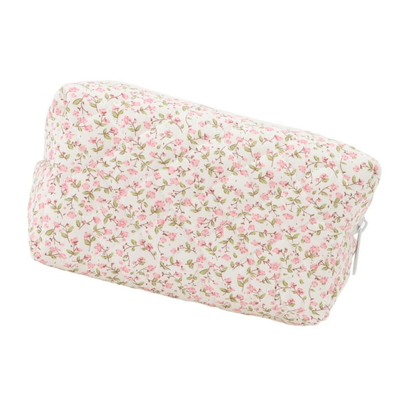 Vocoste 1 Pc Women Portable Little Flower Pattern Makeup Bag for Travel Vacation Pink Cotton