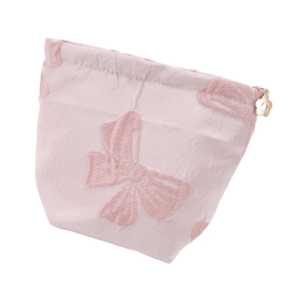 Vocoste 1 Pc Women Portable Small Jacquard Bow Makeup Bag for Travel Vacation Gym Pink Canvas