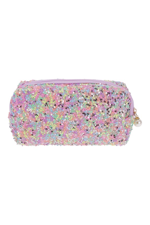 1 Pc Women Sparkly Sequin Cosmetic Bag for Business Travel Assorted Color Polyester