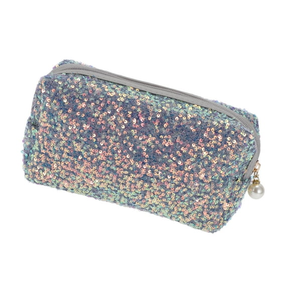 Vocoste 1 Pc Women Sparkly Sequin Makeup Bag for Business Travel Vacation Deep Blue Polyester