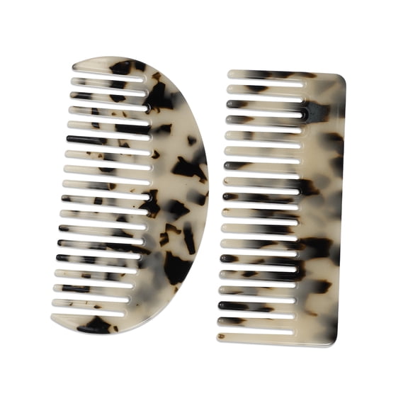 Vocoste 2 Pcs Acetate Wide Comb Wide Tooth Comb for Curly Wet Hair Thick Tooth Comb Beige Black 4.61"x1.97"