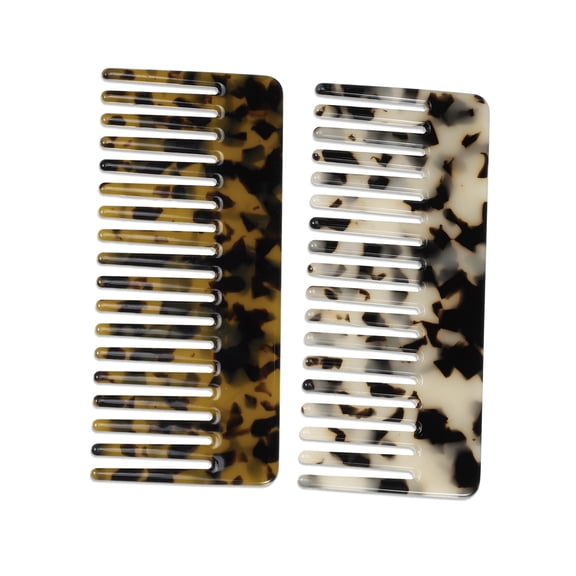 Vocoste 2 Pcs Acetate Wide Comb Wide Tooth Comb for Curly Wet Hair Thick Tooth Comb Beige Brown Black 4.61"x1.97"