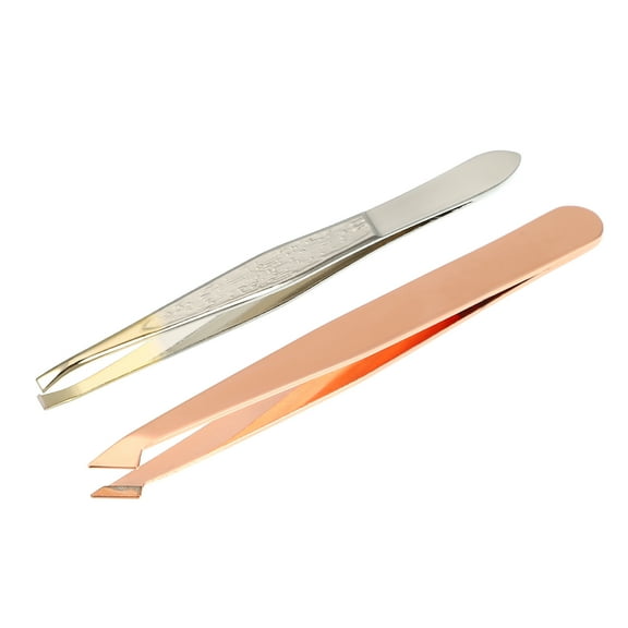 Vocoste 2 Pcs Eyebrow Tweezers Stainless Steel for Eyebrow Nose Hair Rose Gold Tone 3.74"x0.39"